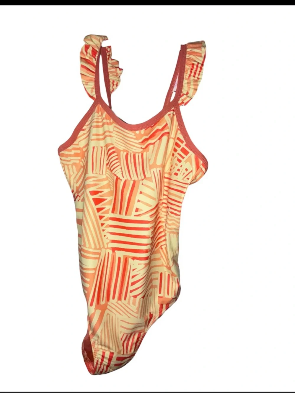 Maui & Sons Orange Yellow Ruffle One-Piece Swim Bathing Suit Girls L (10-12)